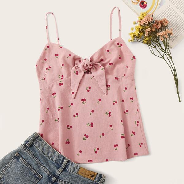 

Cherry Print Tie Front Cami Top