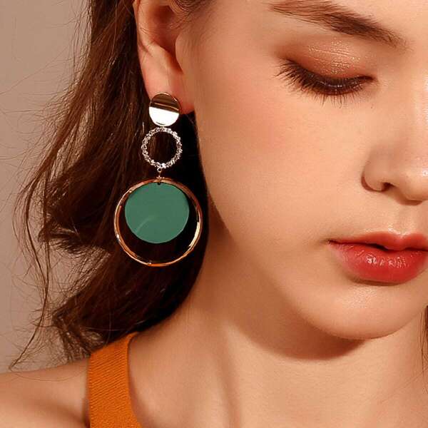 

Disc Detail Double Ring Drop Earrings 1pair