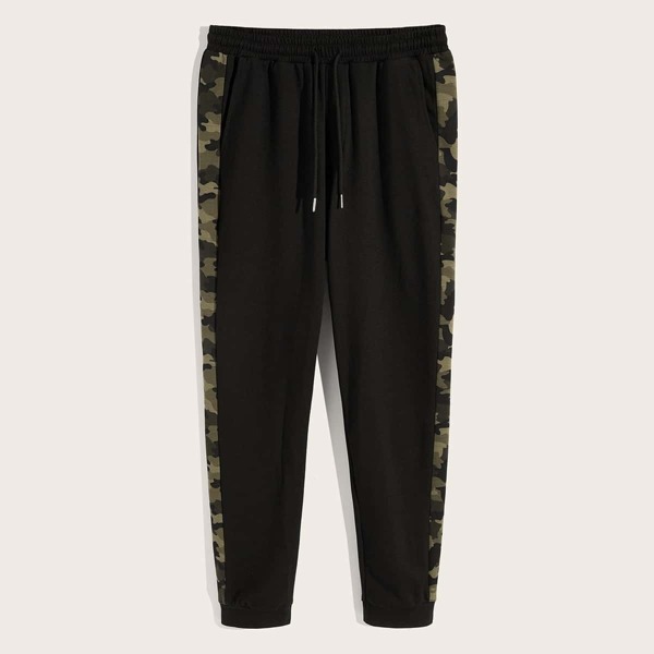 

Men Drawstring Waist Contrast Camo Sideseam Sweatpants