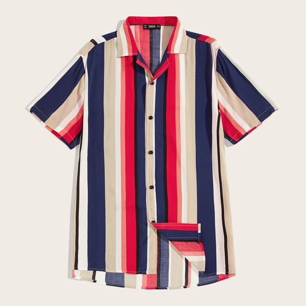 

Men Revere Collar Striped Shirt, Multicolor