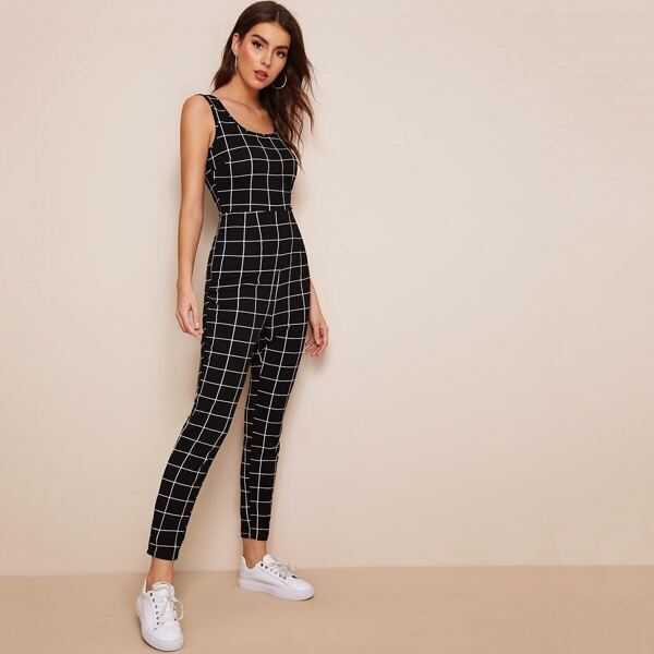 

Grid Print Tank Jumpsuit