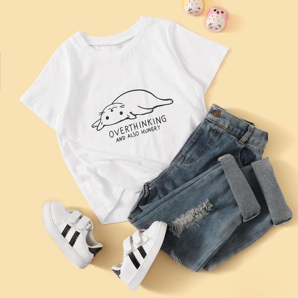 

Toddler Girls Cat & Slogan Graphic Tee, White