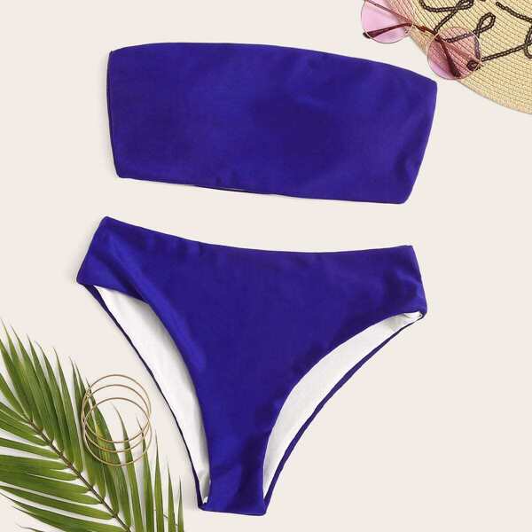

Solid Bandeau Bikini Set