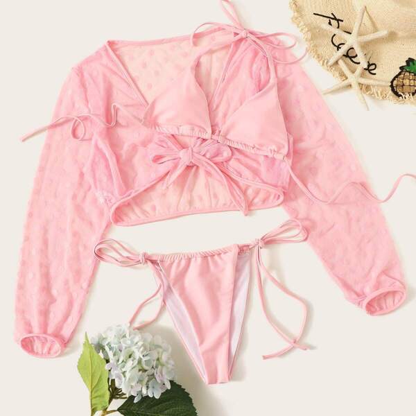

Self Tie Bikini Set & Mesh Cover Up 3pack