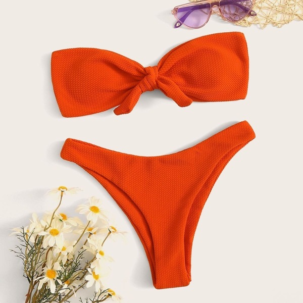 

Tie Front Bandeau With High Cut Bikini Set
