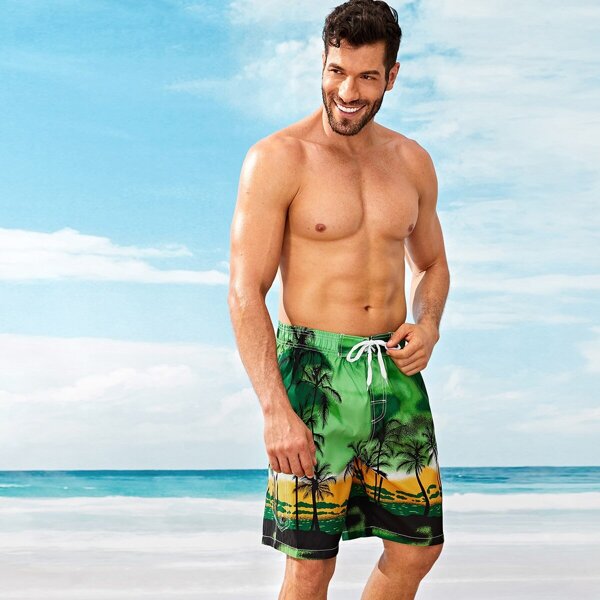 

Men Coconut Trees Print Bermuda Shorts