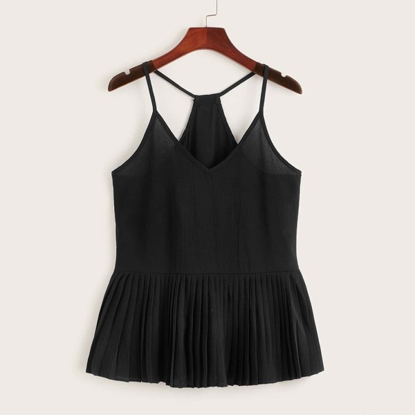 

Solid Pleated Hem Chiffon Cami Top