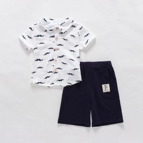 

Toddler Boys Beard Print Shirt With Shorts