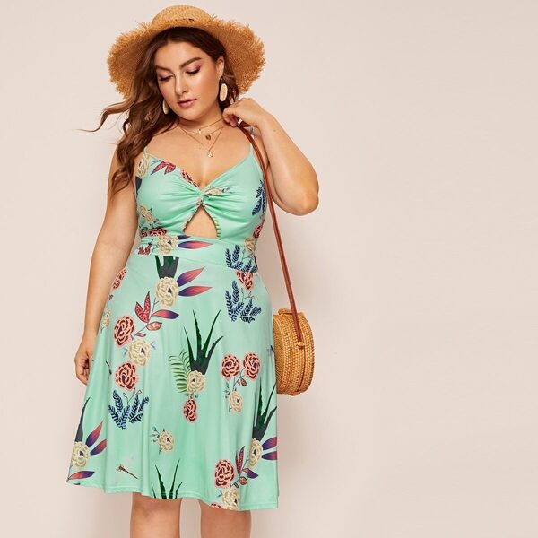 

Plus Peekaboo Twist Floral Print Cami Dress