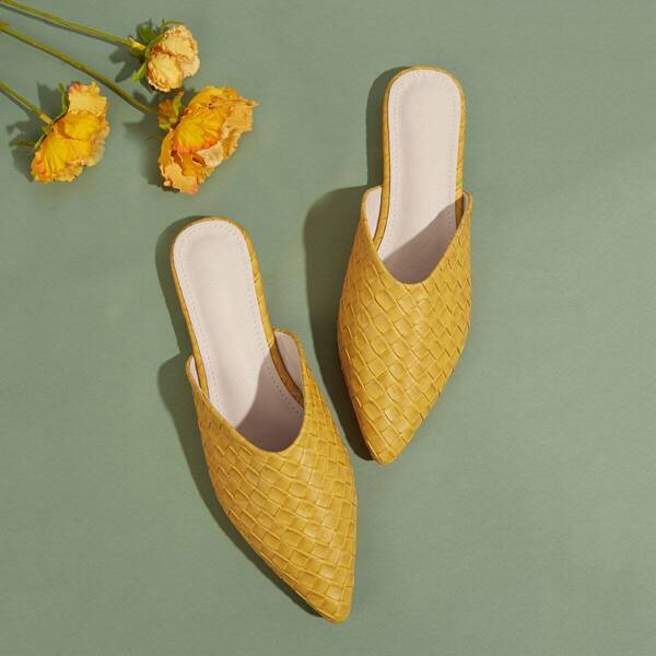 

Point Toe Braided Flat Mules, Yellow