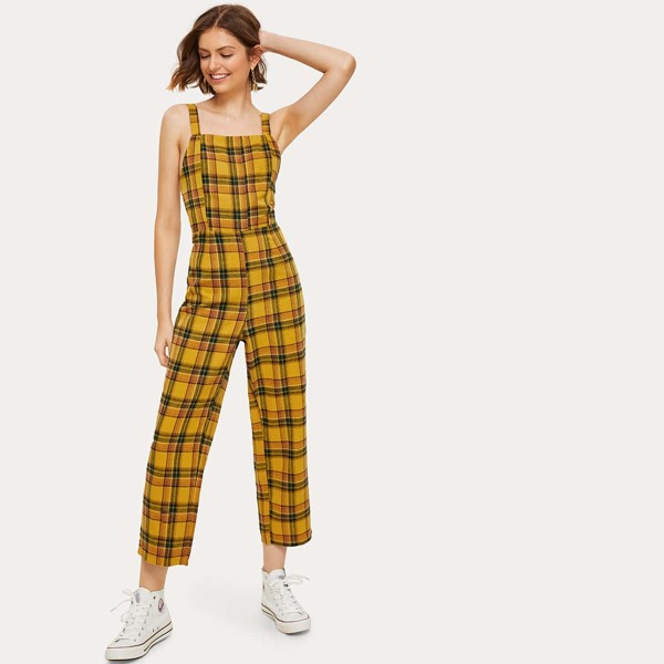

Plaid Print Zip Back Jumpsuit