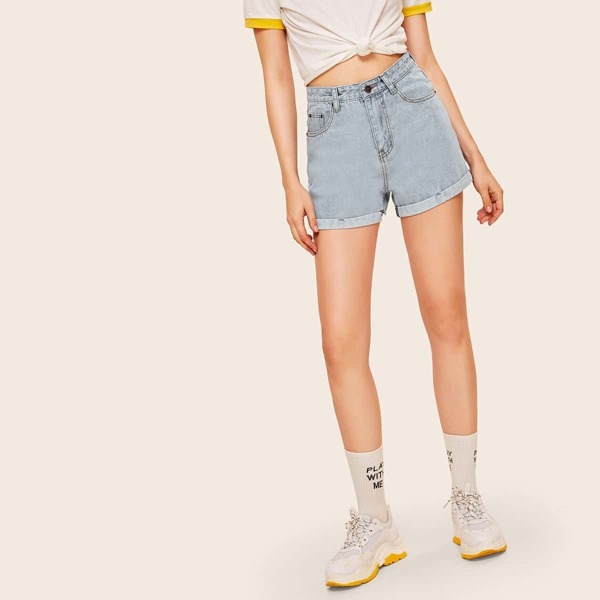 

Stitch Detail Cuffed Hem Denim Shorts