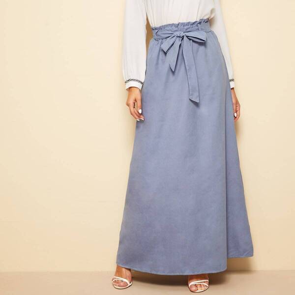 

Paperbag Waist Belted Maxi Skirt, Blue