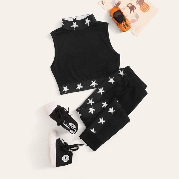 

Girls Mock Neck Star Tape Detail Top & Sweatpants Set