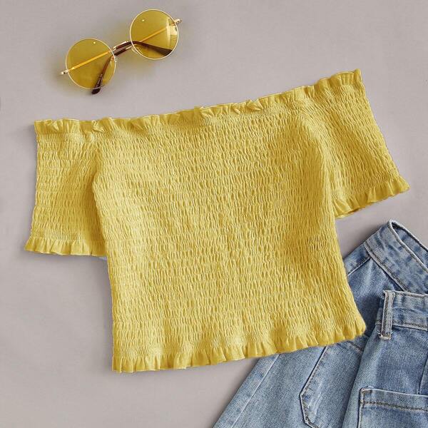 

Off Shoulder Shirred Bardot Crop Top