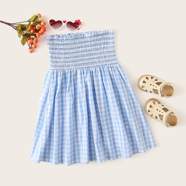 

Girls Gingham Frill Trim Shirred Tube Dress