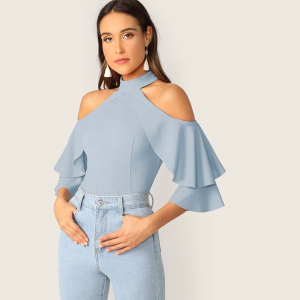 

Cold Shoulder Layered Sleeve Top