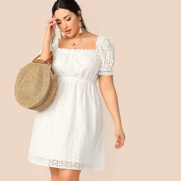 

Plus Frill Trim Schiffy Dress, White