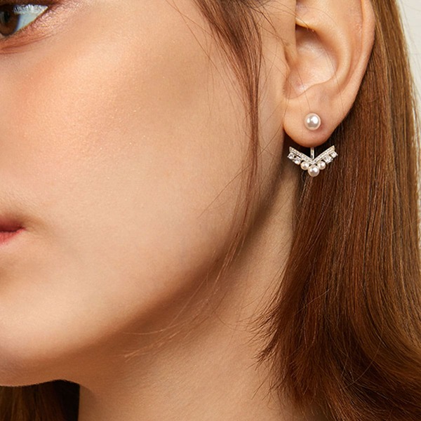 

Faux Pearl & Rhinestone Decor Arrow Stud Earrings 1pair, White