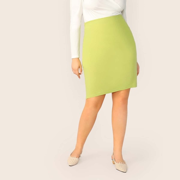 

Plus Neon Lime Split Back Skirt