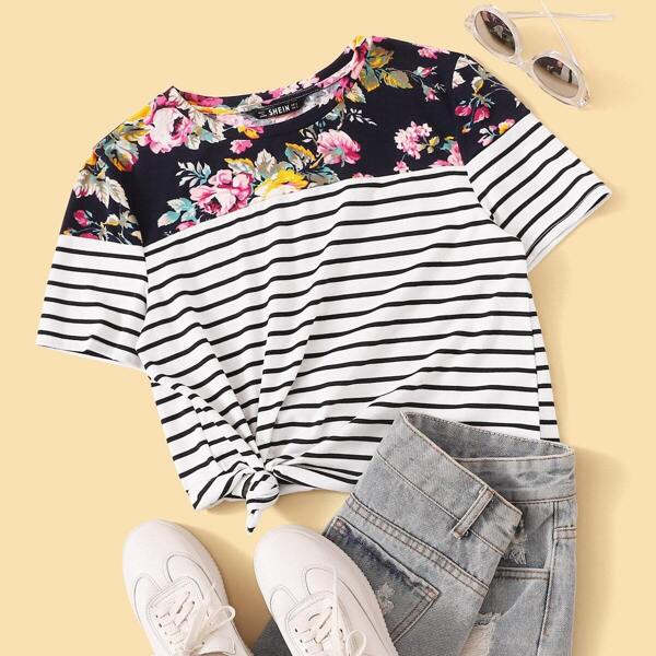 

Floral and Striped Tee