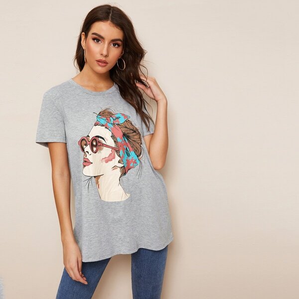 

Figure Print Heather Grey Tee