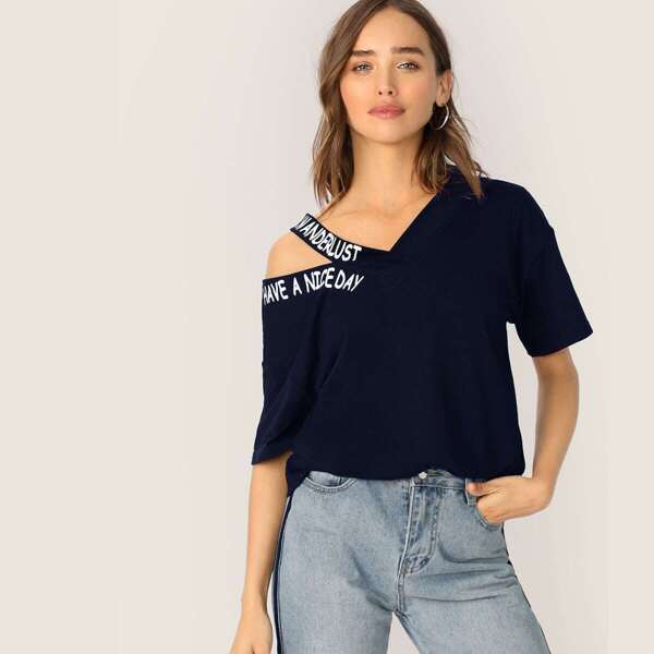 

Letter Tape Cut-out Shoulder Tee