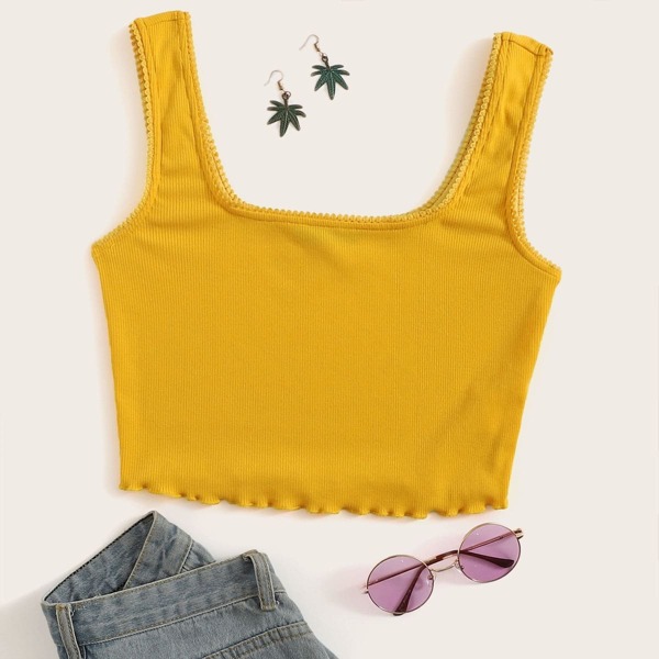 

Lettuce Trim Lace Insert Ribbed Top