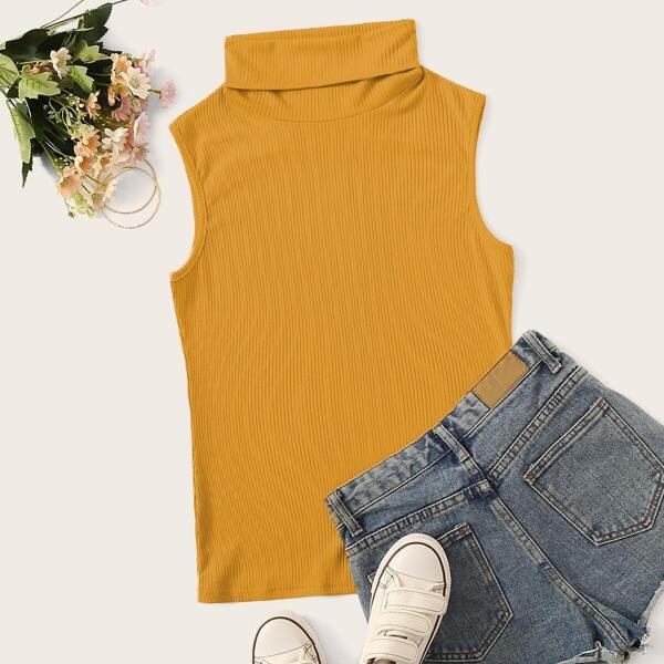 

High Neck Rib-knit Tank Top