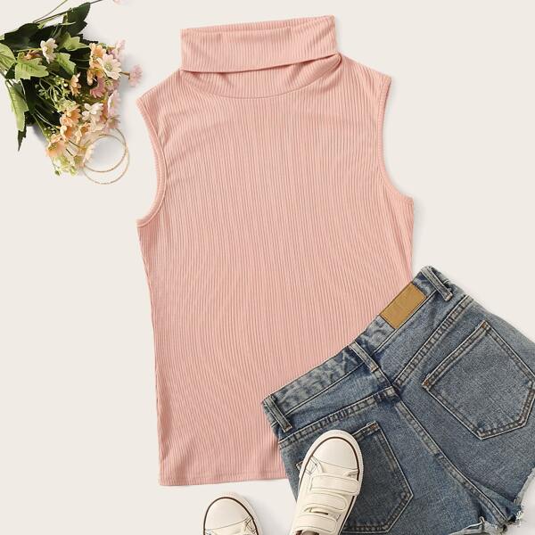 

High Neck Rib-knit Tank Top