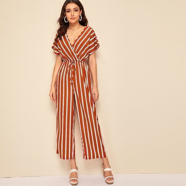 

Wrap Surplice Tie Front Striped Jumpsuit
