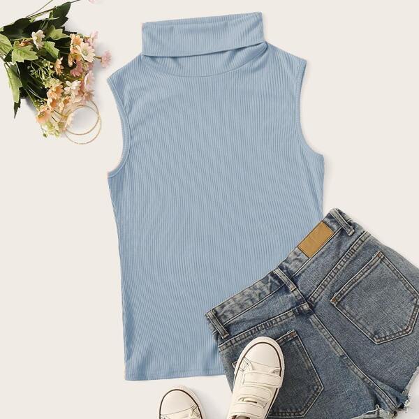 

Turtleneck Rib-knit Tank Top