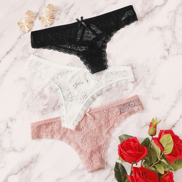 

Scalloped Trim Floral Lace Panty Set 3pack, Multicolor
