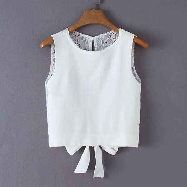 

Tie Back Lace Panel Tank Top