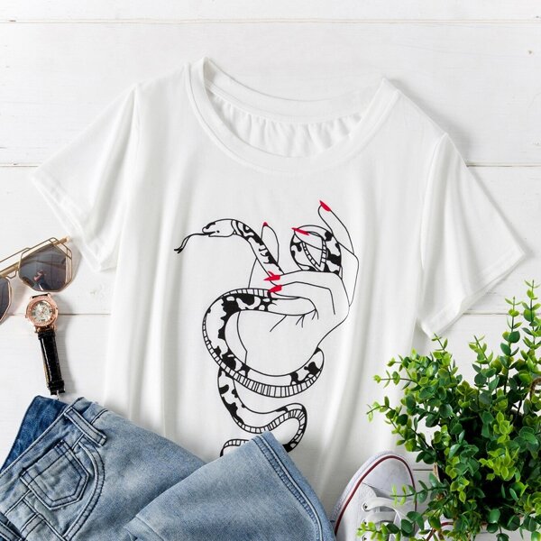 

Plus Hand And Snake Print Tee, White