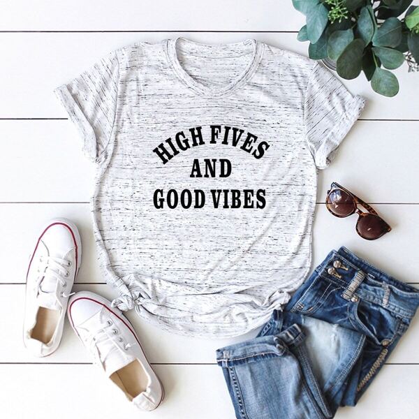 

Slogan Print Marled Tee