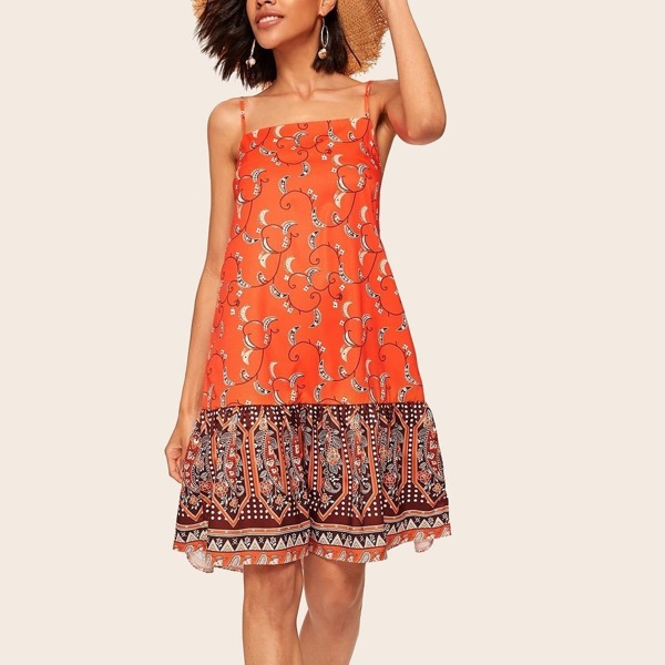 

Paisley Ruffle Hem Cami Dress