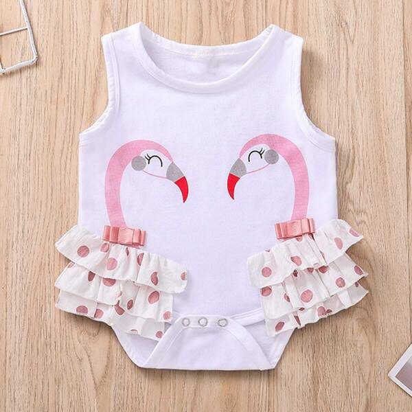 

Baby Swan Print Ruffle Bodysuit