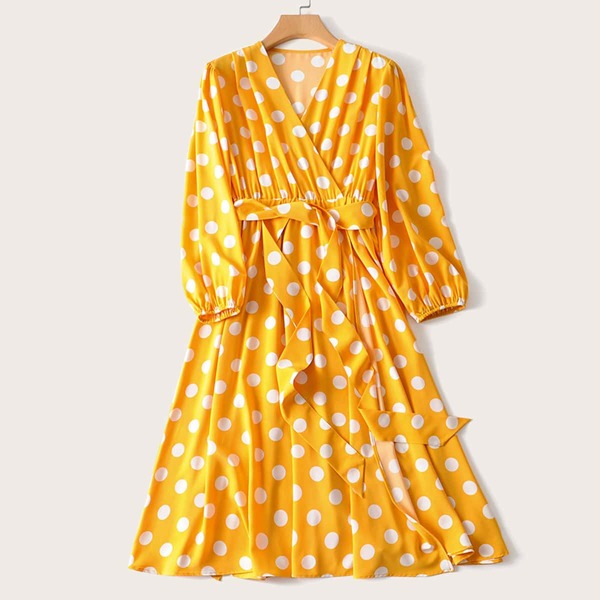 

Plus Polka Dot Belted Surplice Dress