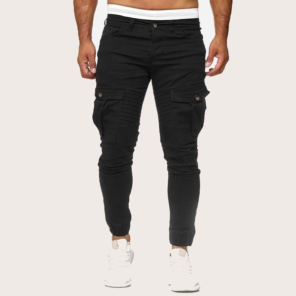 

Men Side Pocket Solid Cargo Pants, Black
