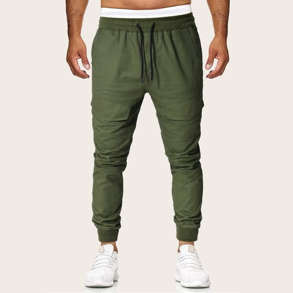 

Men Drawstring Waist Beam Cargo Pants, Army green