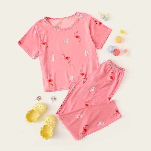 

Girls Flamingo Print Pajama Set