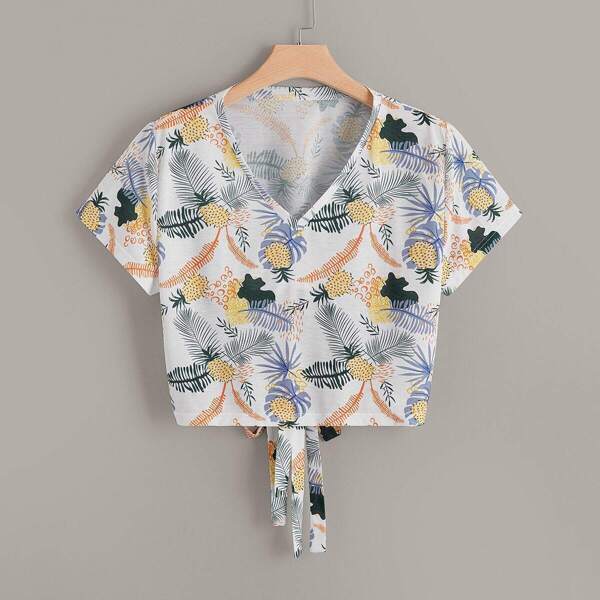 

Plus Pineapple Print Knot Hem Tee