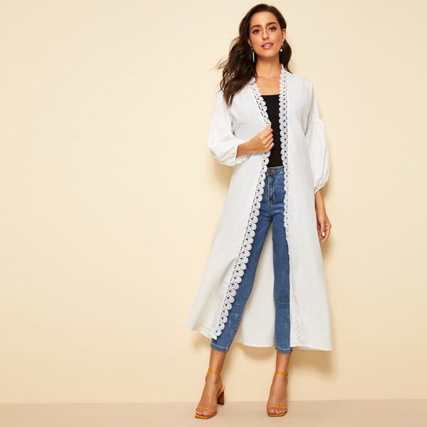 

Contrast Lace Hem Bishop Sleeve Longline Kimono