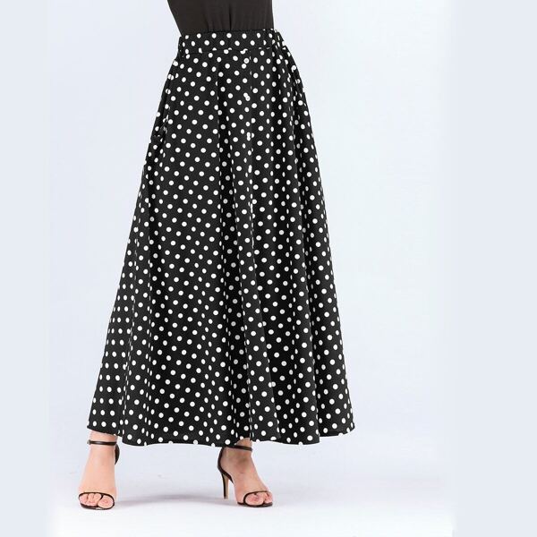

Polka Dot Print Elastic Waist Maxi Skirt
