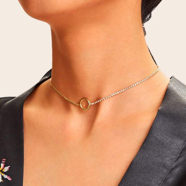 

Rhinestone & Circle Detail Choker 1pc, Gold