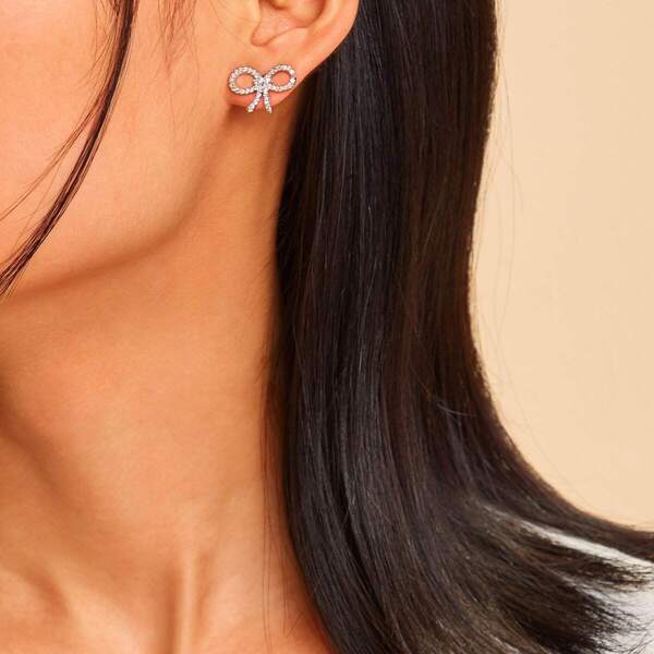 

Rhinestone Decor Bow Stud Earrings 1pair, Silver