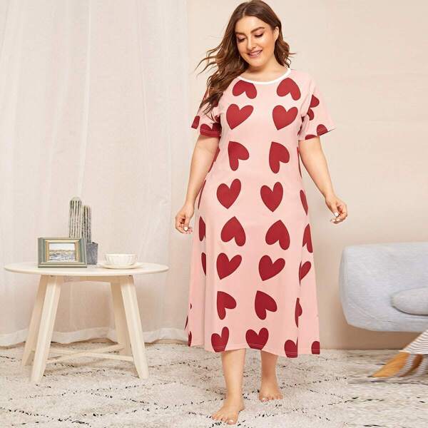 

Plus Allover Heart Night Dress, Pink