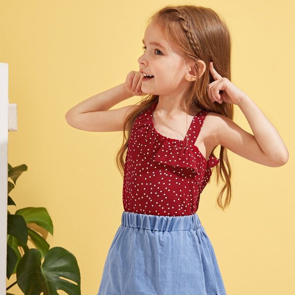 

Toddler Girls Polka-dot Asymmetrical Neck Top, Burgundy