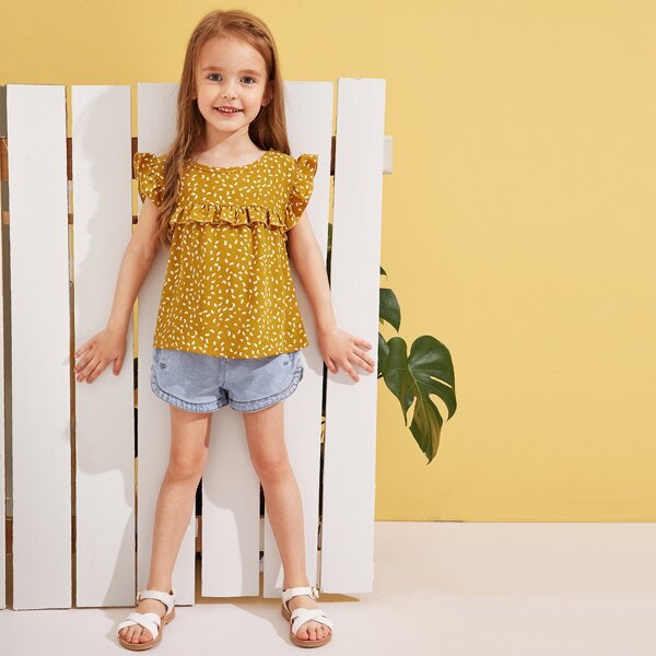 

Toddler Girls Dalmatian Print Ruffle Trim Top